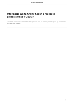 Informacja Wójta Gminy Kodeń z realizacji przedsięwzięć w 2016 r.