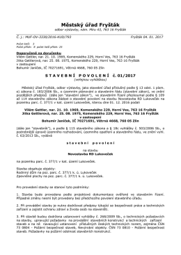 Stavebn&iacute; povolen&iacute; č. 01/2017 - Novostavba RD