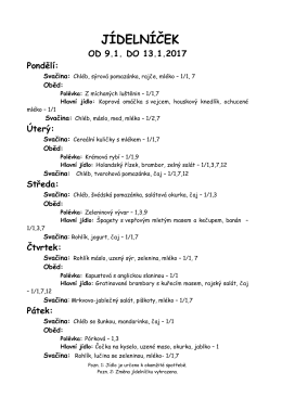 Jídelní lístek 09.1.2017