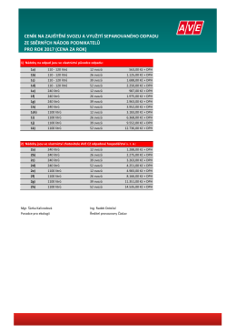 ceník na zajištění svozu a využití separovaného odpadu ze