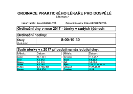 Ordinační hodiny MUDr. Hrabalová