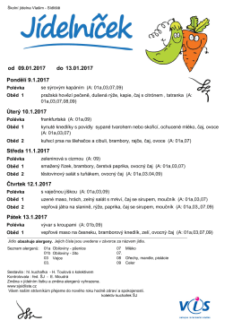 jídelní lístek 9.1.- 13.1.2017