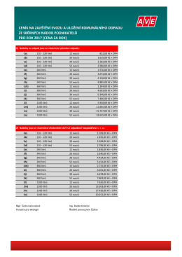 ceník na zajištění svozu a uložení komunálního odpadu ze