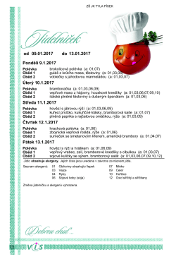 jidelnicek 9.1. - 13.1. 2017 - Z&Scaron; JK Tyla a M&Scaron; P&iacute;sek, Tylova 2391