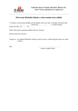 Potvrzení dětského lékaře o zdravotním stavu dítěte
