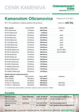 Cen&iacute;k kameniva Olbramovice 2016