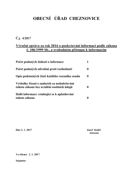 Výroční zpráva za rok 2016 o poskytování informací