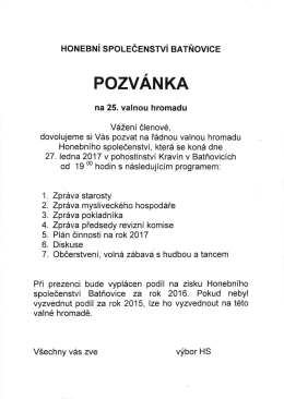 Honební společnost Batňovice - pozvánka na 25. valnou hromadu