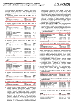 Produktové podmínky do vybraných Investičních programů platné od