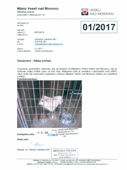 Oznámení-nález zvířete MP 2/2016