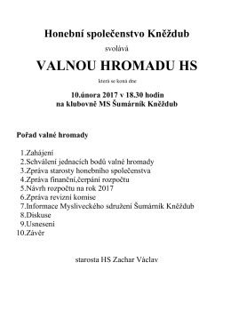 Honební společenstvo Kněždub svolává valnou hromadu HS dne