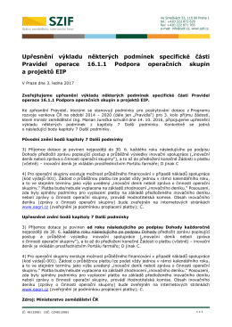 Upřesněn&iacute; v&yacute;kladu někter&yacute;ch podm&iacute;nek specifick&eacute; č&aacute;sti Pravidel