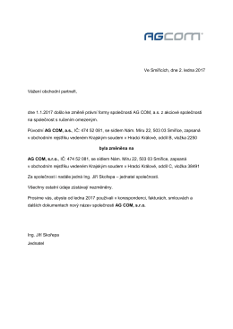 Ve Smiřicích, dne 2. ledna 2017 Vážení obchodní