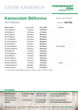 Ceník kameniva Bělkovice 2017
