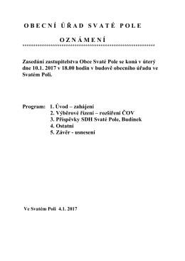 O B E C N &Iacute; &Uacute; Ř A D   S V A T &Eacute; P O L E  O Z N &Aacute; M E N &Iacute;