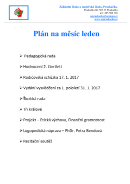 Plán činnosti na měsíc leden 201