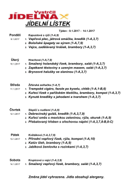 Jídelní lístek SUB 9.1.2017