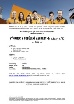 VÝPOMOC V ODDĚLENÍ ZAHRADY-brigáda (m/ž)