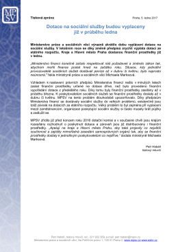 Dotace na soci&aacute;ln&iacute; služby budou vyplaceny již v průběhu ledna