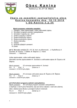Zápis ze ZZ obce Kanina, konaného dne 16.12.2016