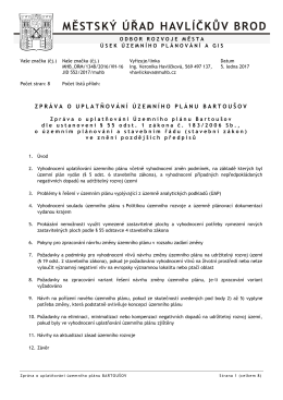 Zpráva o uplatňování ÚP Bartoušov