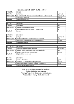 Jídelníček o Jídelníček od 2.1. 2017 do 6.1. 2017