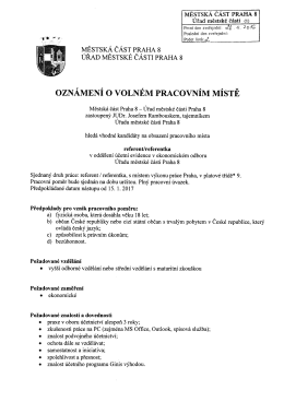 Oznámení o volném pracovním místě