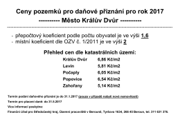 Ceny pozemků pro daňové přiznání pro rok 2017