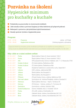 Pozvánka na kurz Hygienické minimum pro kuchařky a