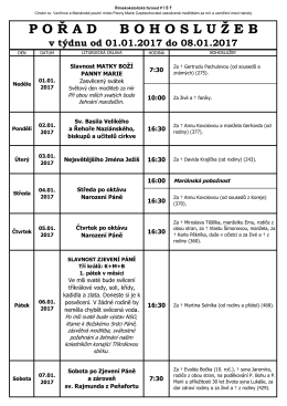 PO Ř ADBOHOSLU Ž EB v t&yacute;dnu od 01.01.2017 do 08.01.2017