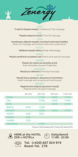Tel. (+420) 607 024 974 Room Tel. 278
