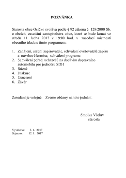 POZVÁNKA Starosta obce Osíčko svolává podle § 92 zákona č. 128