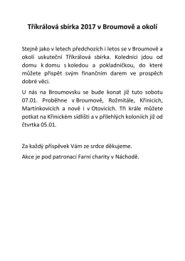 Tříkrálová sbírka 2017 v Broumově a okolí