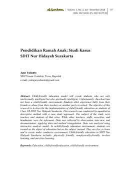 Pendidikan Ramah Anak: Studi Kasus SDIT Nur Hidayah Surakarta