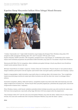 Kapolres Harap Masyarakat Jadikan Miras Sebagai