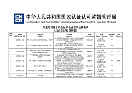 印度尼西亚水产品生产企业在华注册名单 （2017年1月5日更新）