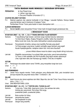 GPIB &ldquo;Immanuel&rdquo; Depok Minggu, 08 Januari 2017 1 TATA IBADAH
