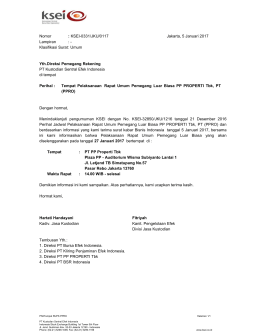 Nomor : KSEI-0331/JKU/0117 Jakarta, 5 Januari 2017 Lampiran