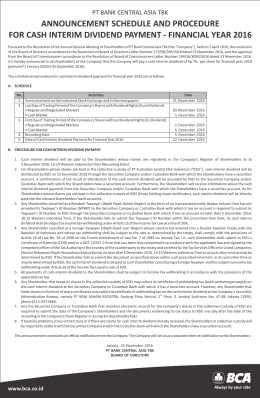 announcement schedule and procedure for cash interim