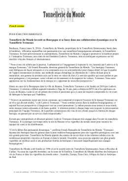 Tonnellerie du Monde investit en Bourgogne et se lance dans une