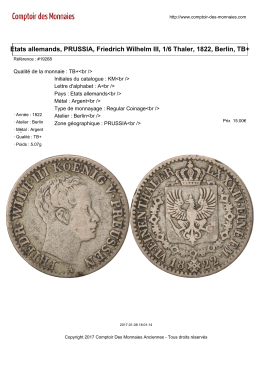 Etats allemands, PRUSSIA, Friedrich Wilhelm III, 1/6 Thaler, 1822