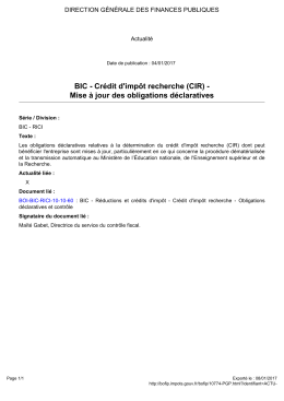 BIC - Crédit d`impôt recherche (CIR) - Mise à jour des