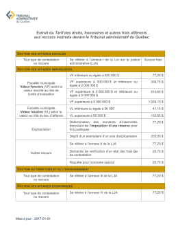 Extrait du Tarif des droits, honoraires et autres frais aff&eacute;rents aux