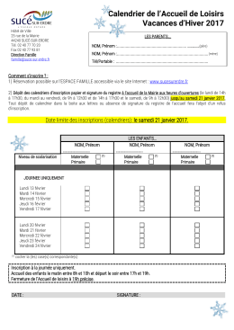 Calendrier de l`Accueil de Loisirs Vacances d`Hiver - Sucé-sur