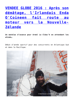 VENDEE GLOBE 2016 : Après son démâtage, l`Irlandais Enda O