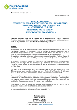 Communiqu&eacute; de presse - Conseil d&eacute;partemental des Hauts-de