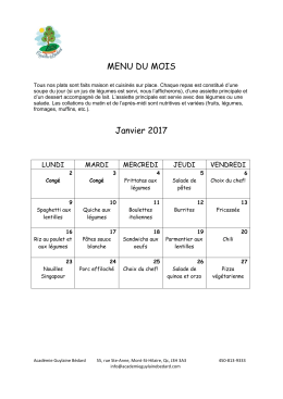 MENU DU MOIS - Académie Guylaine Bédard