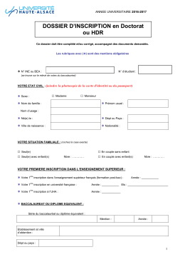 Dossier d`inscription Doctorants HDR 2016-2017