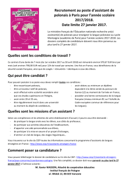 Recrutement au poste d`assistant de polonais à Paris pour l`année