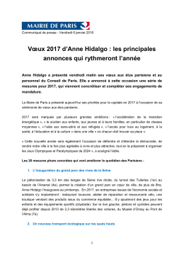 Vœux 2017 d`Anne Hidalgo : les principales - Espace presse